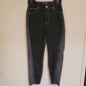 Maniere De Voir Black Two Tone Jeans With Leather Trim and Zip Ankles